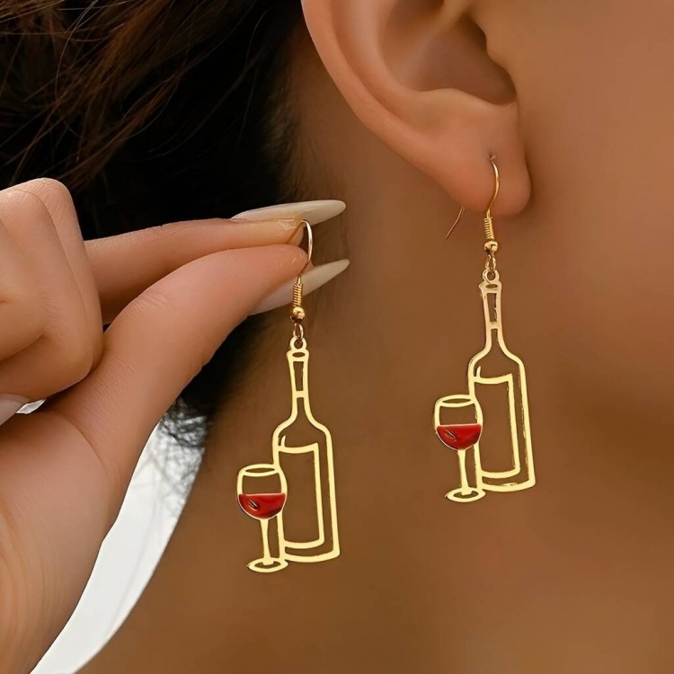 Boucle D'oreille Verre et Bouteille de Vin