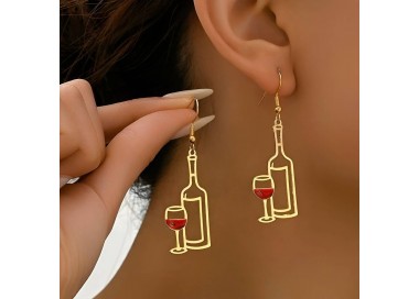 Boucle D'oreille Verre et Bouteille de Vin