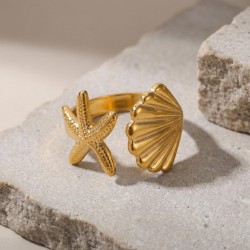 Bague étoile de mer et coquillage