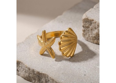Bague étoile de mer et coquillage