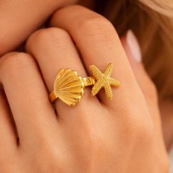 Bague étoile de mer et coquillage