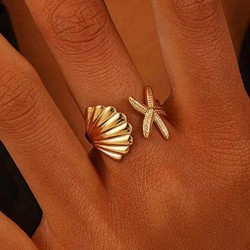 Bague étoile de mer et coquillage