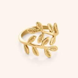 Bague ouverte en acier inoxydable avec branche d'olivier