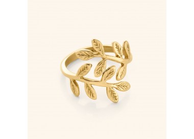 Bague ouverte en acier inoxydable avec branche d'olivier