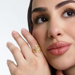Bague ouverte en acier inoxydable avec branche d'olivier